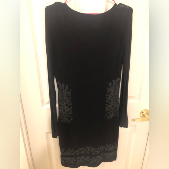 Long Sleeve Black Sweater Dress with Grey Motifs (New - nwot) - Picture 4 of 8